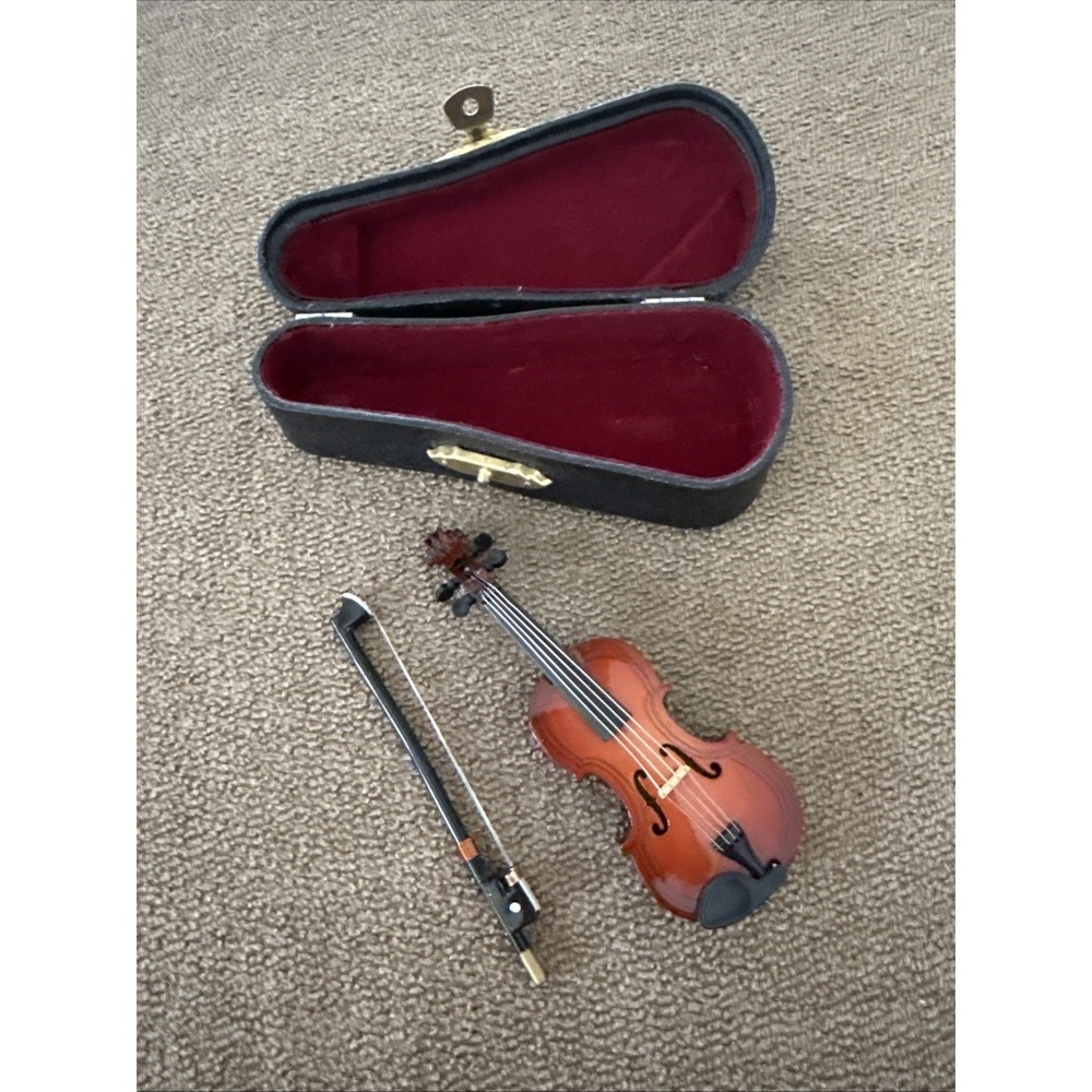 Violin Music Instrument With Bow Miniature Replica-Velvet Lined Case (Lexi)